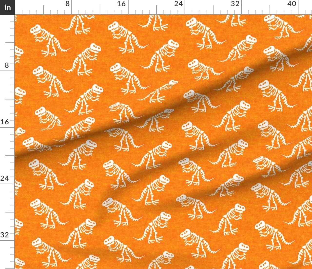 Orange Dinosaur Tyrannosaurus Rex Trex Dino Bones Kid Small Scale Jurassic Custom Printed Fabric by Spoonflower Various Fabrics by the Yard or Fat Quarter